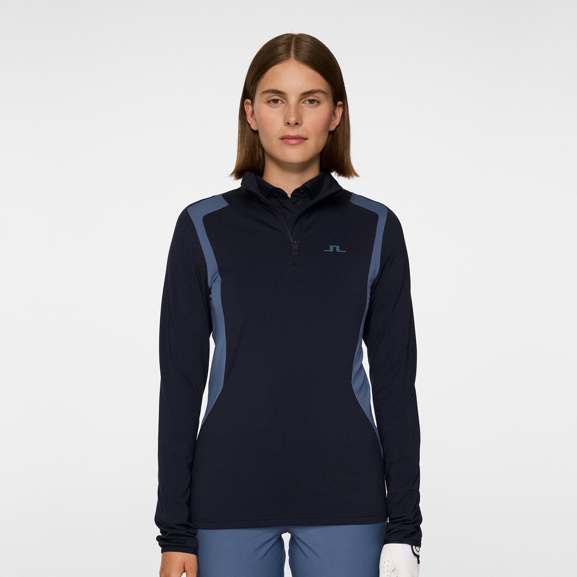 J.Lindeberg Ladies Zip-Neck Lightweight Mid-Layer with Brushed Inner in Navy