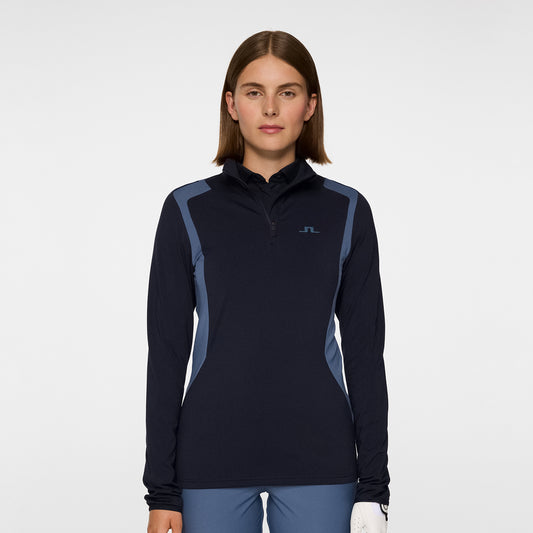J.Lindeberg Ladies Zip-Neck Lightweight Mid-Layer with Brushed Inner in Navy
