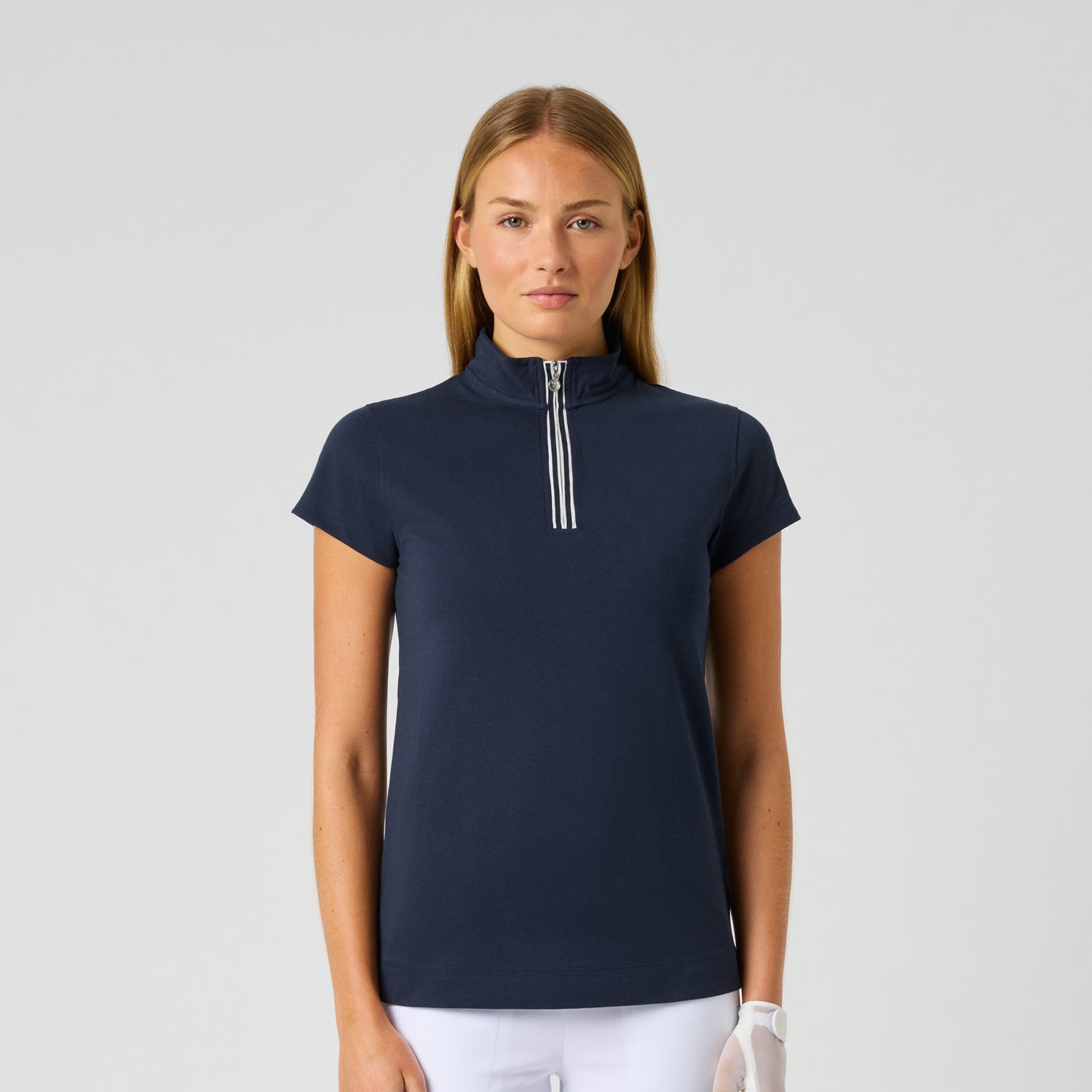 Daily Sports Cap Sleeve Half Zip Polo Shirt in Navy - Sport Meets Style