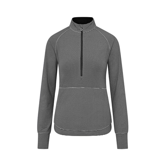 Swing Out Sister Womens Fine Stripe Zip-Neck Top with Front Pocket Great for Range to Course Wear