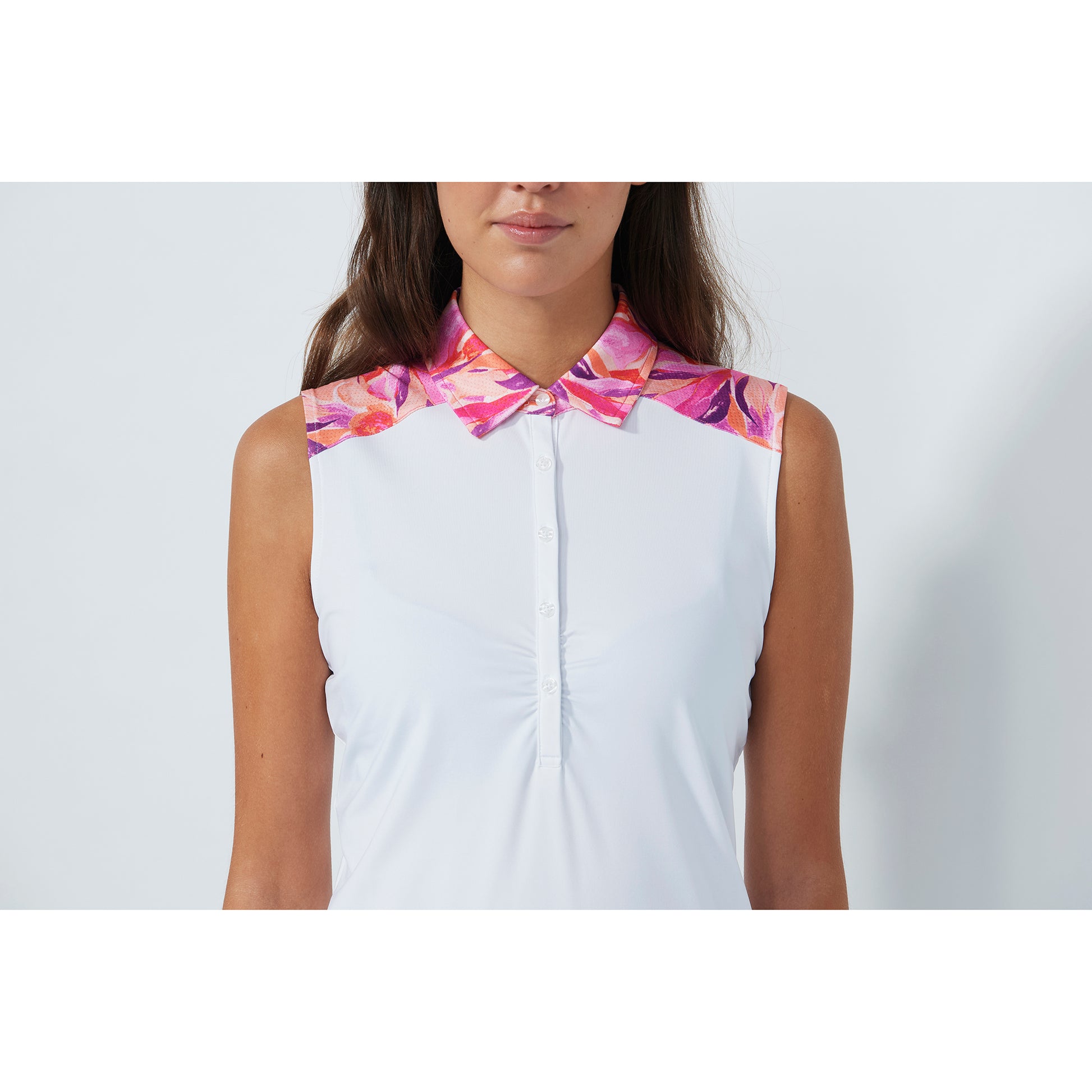 Daily Sports Ladies Sleeveless Gathered Polo with Print on Shoulders