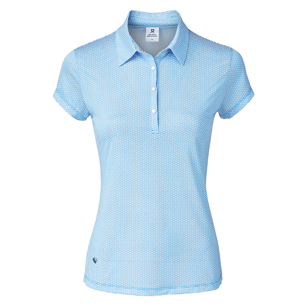 Daily Sports Ladies Cap Sleeve Polo in Pacific blue Print
