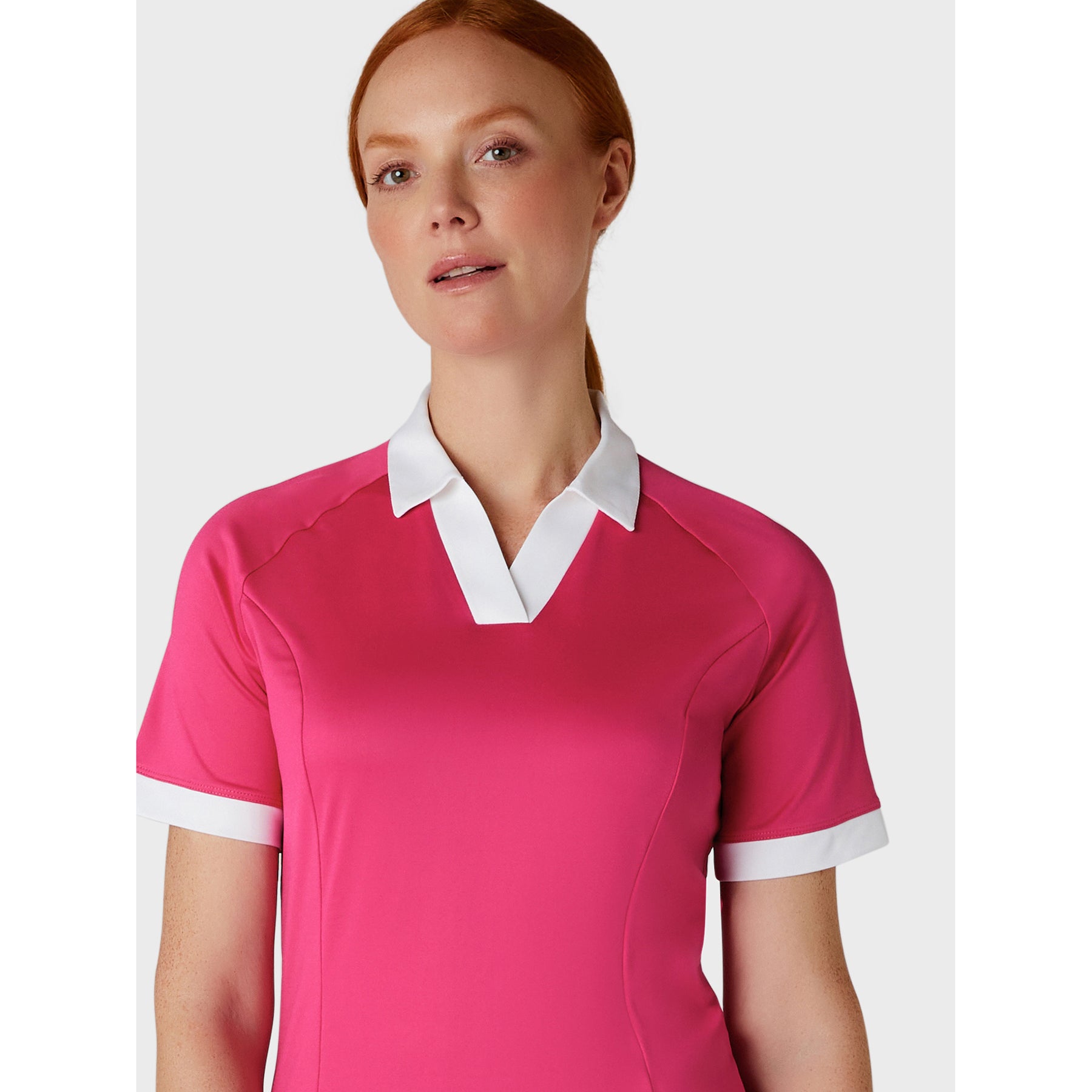 Callaway Ladies Short Sleeve Colour Block Golf Polo in Pink Peacock