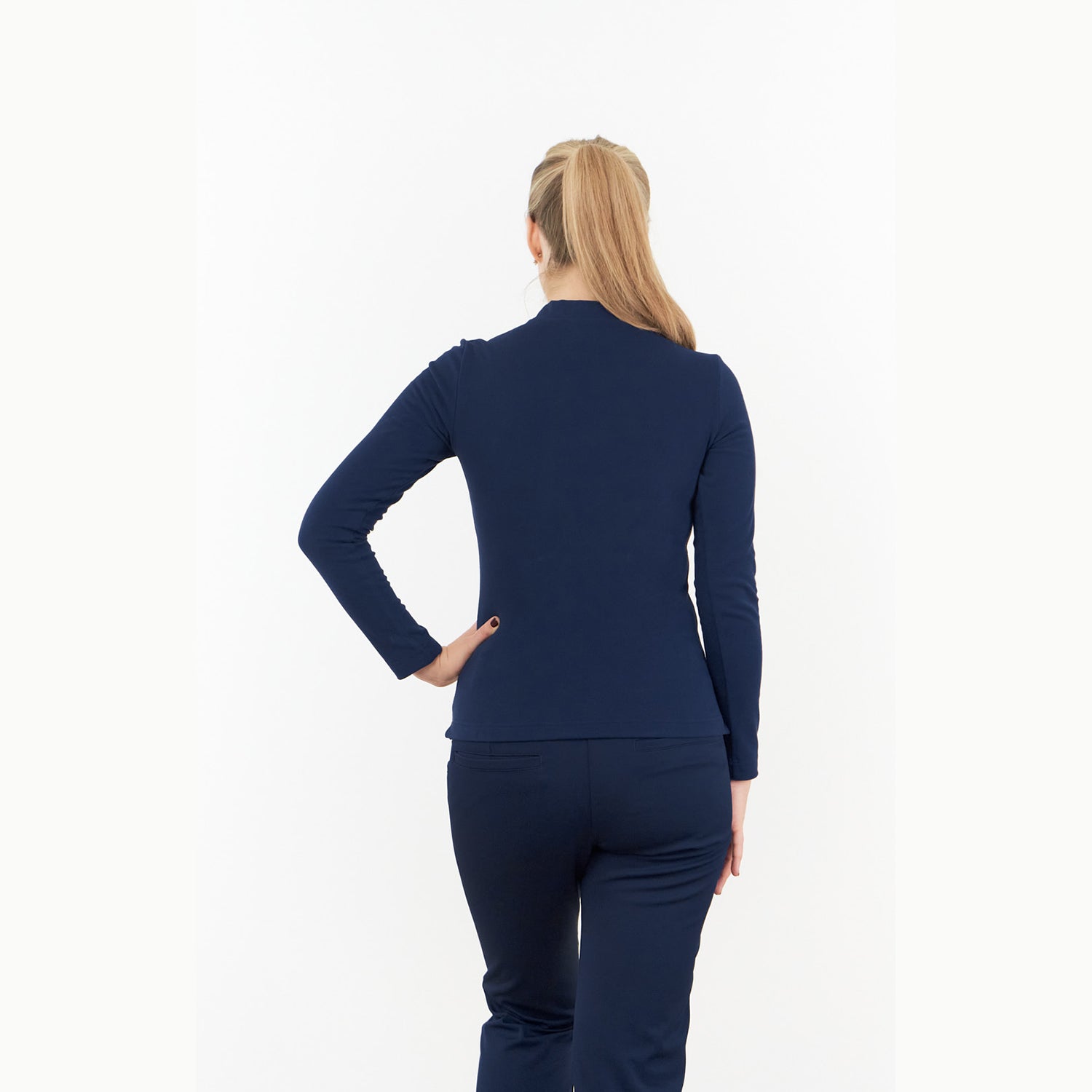 Pure Ladies Super Soft Mock Neck Long Sleeve Top in Navy