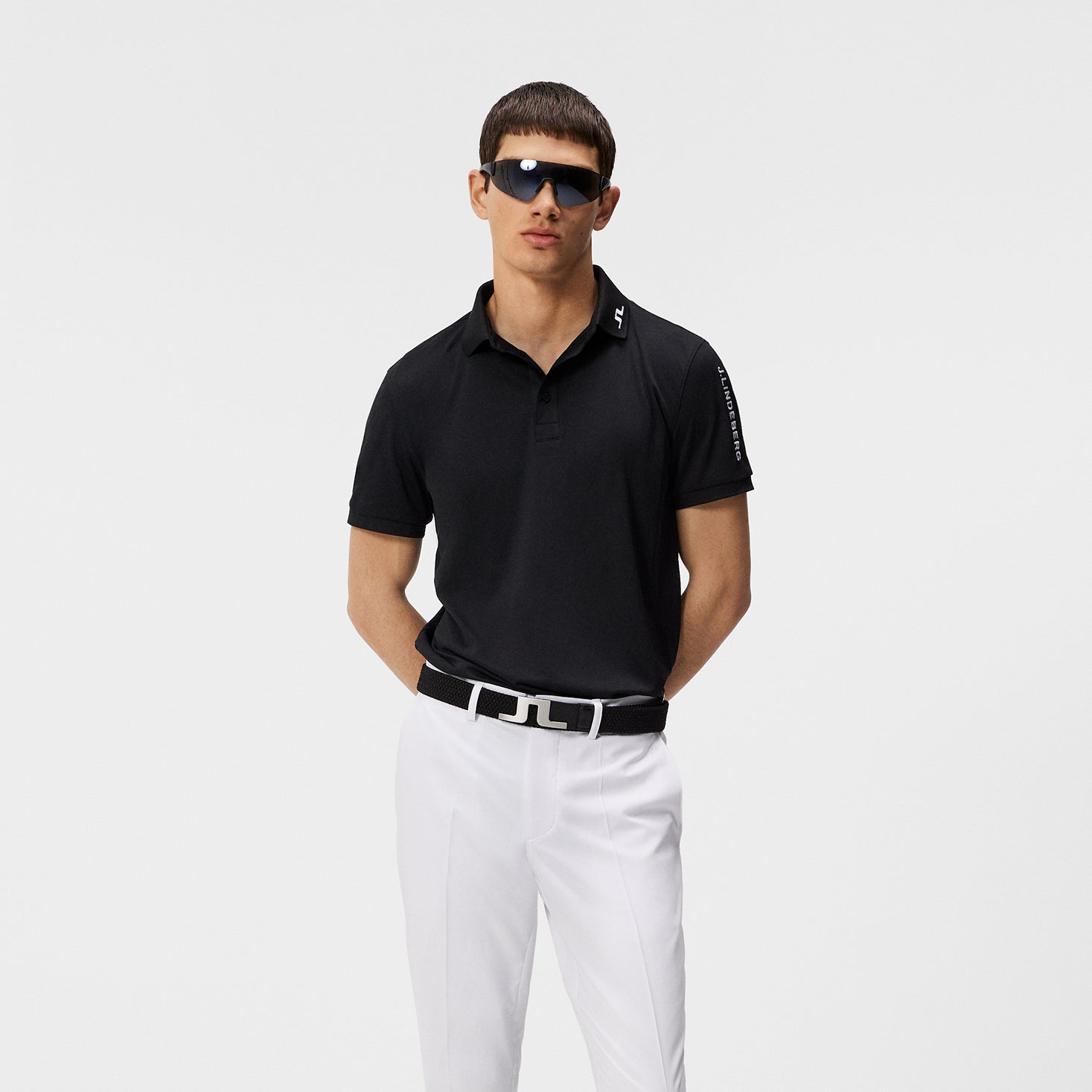 J.Lindeberg Mens Tour Tech Short Sleeve Polo in Black