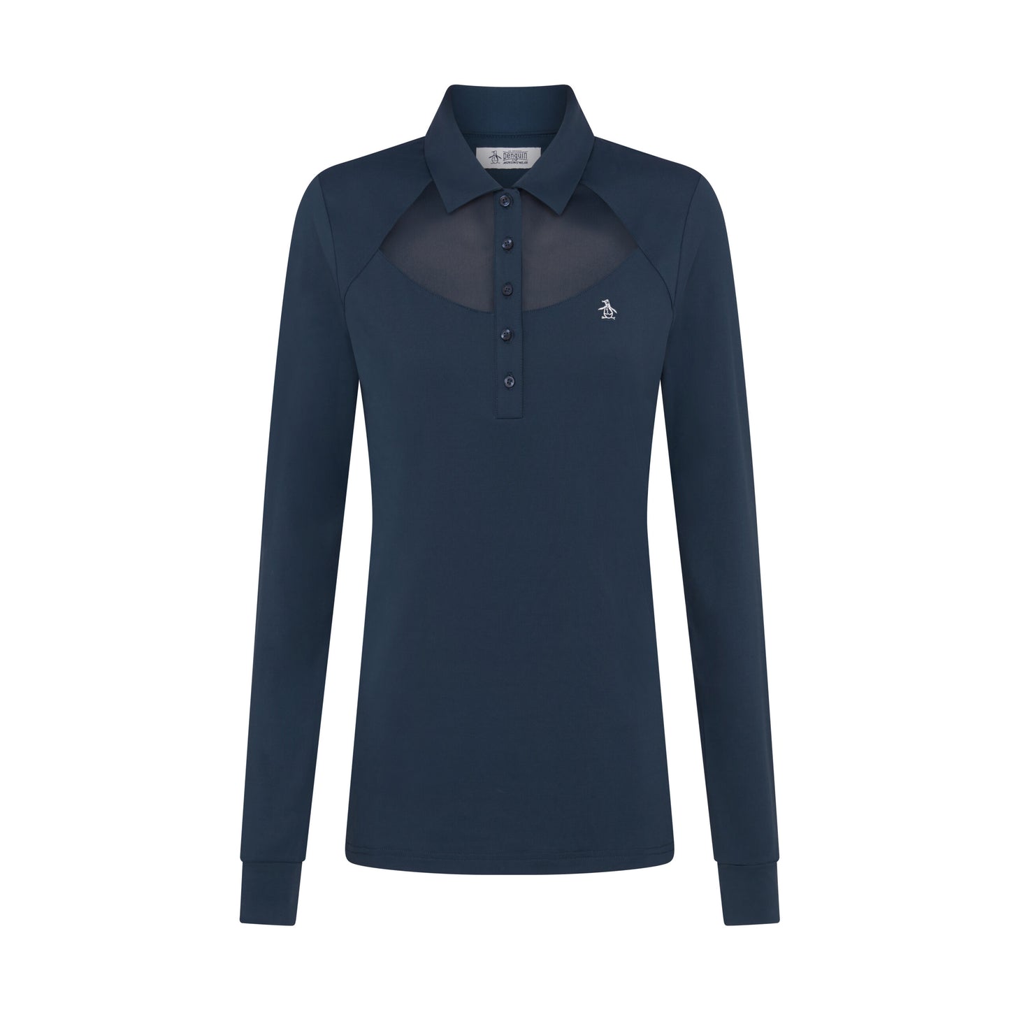 Original Penguin Womens Long Sleeve Top with Mesh Yoke in Navy