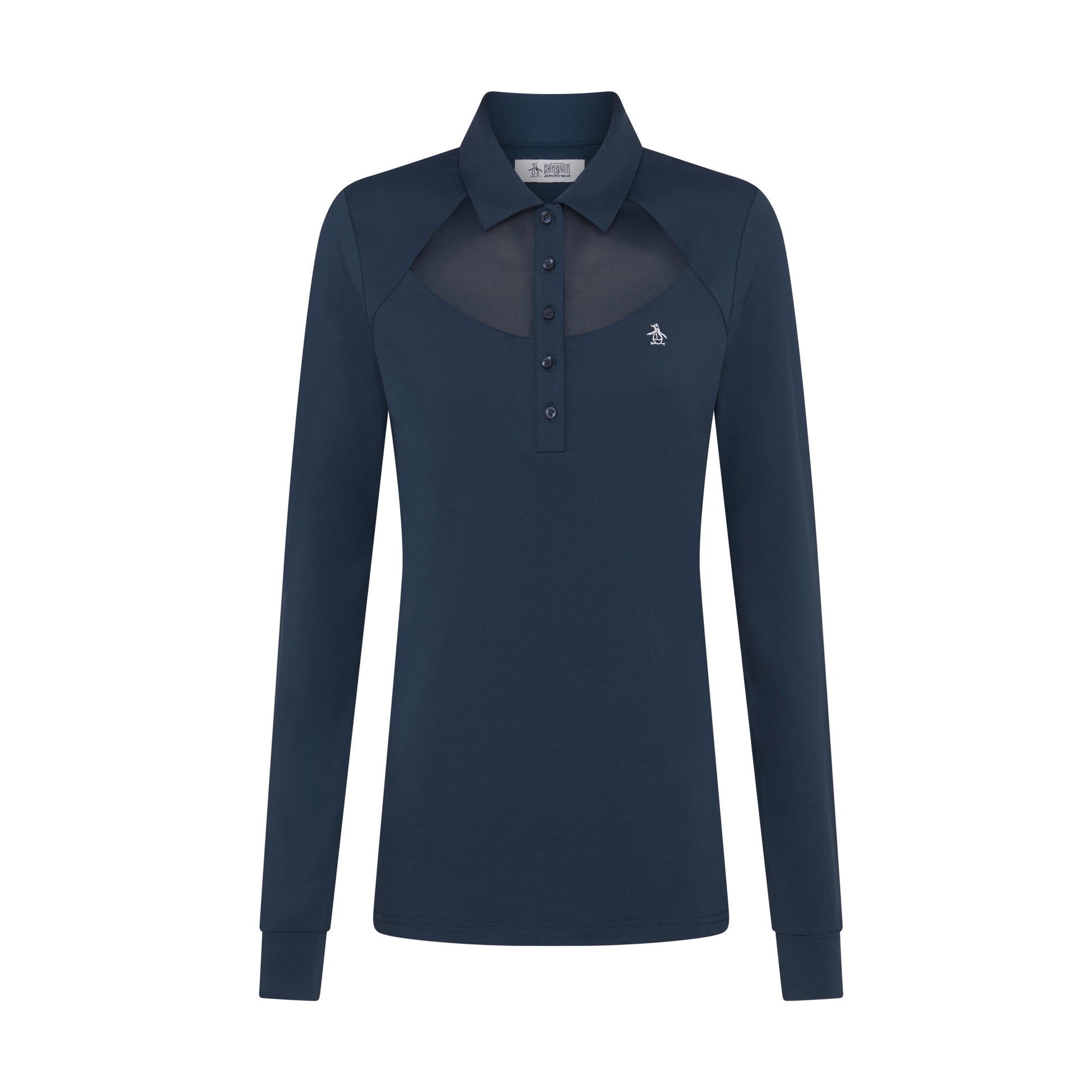 Original Penguin Womens Long Sleeve Top with Mesh Yoke in Navy