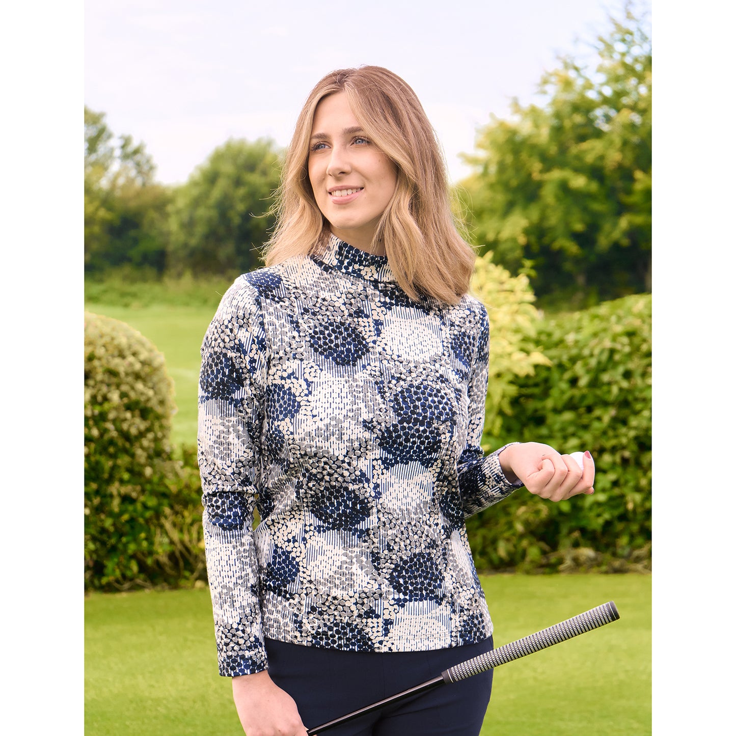 Pure Golf Ladies Long Sleeve Mid-Layer in Dot Print