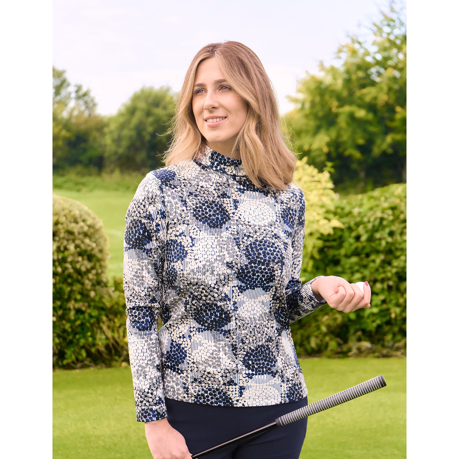 Pure Golf Ladies Long Sleeve Mid-Layer in Dot Print