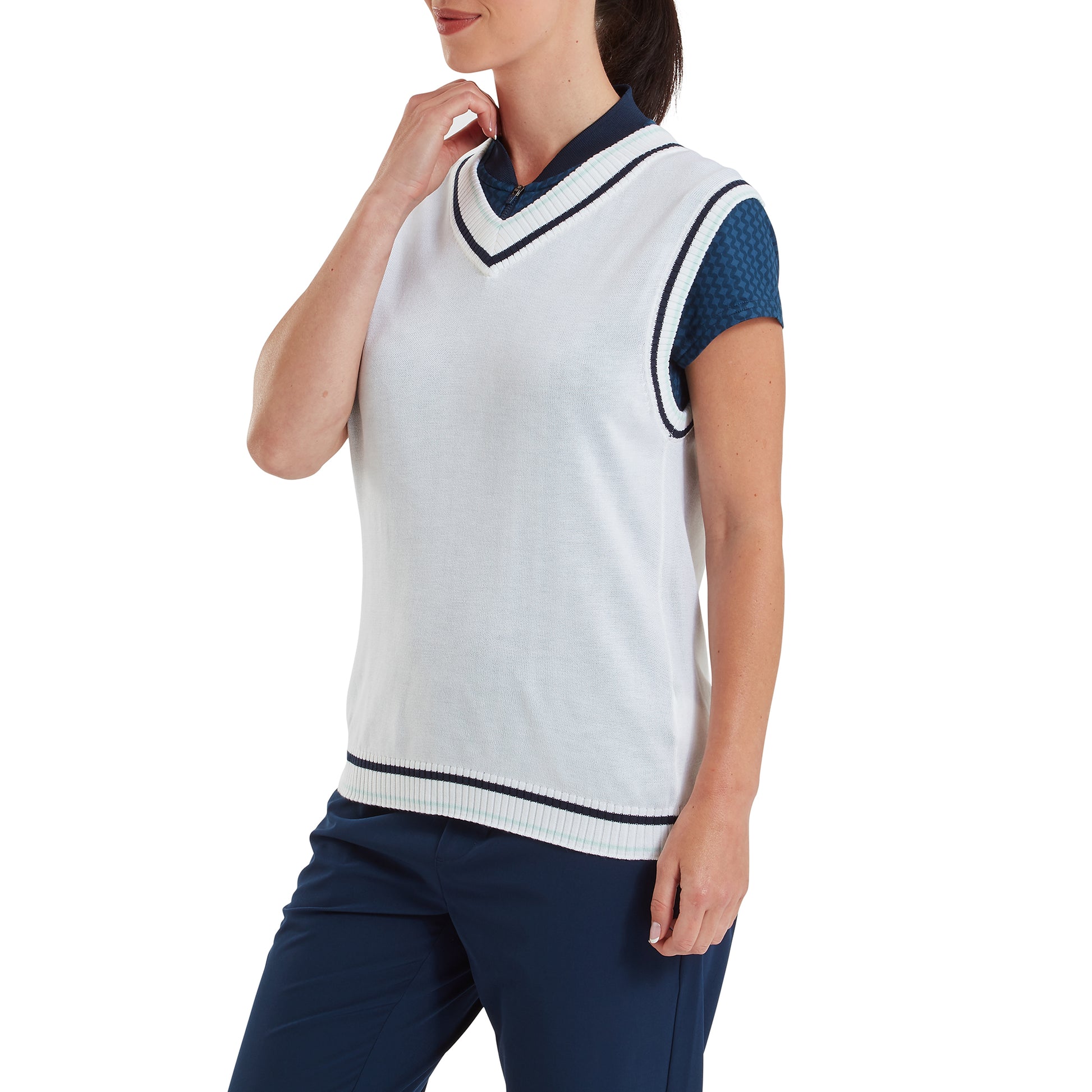 FootJoy Ladies Soft Wool Blend Sleeveless Sweater with Polished Preppy Edge