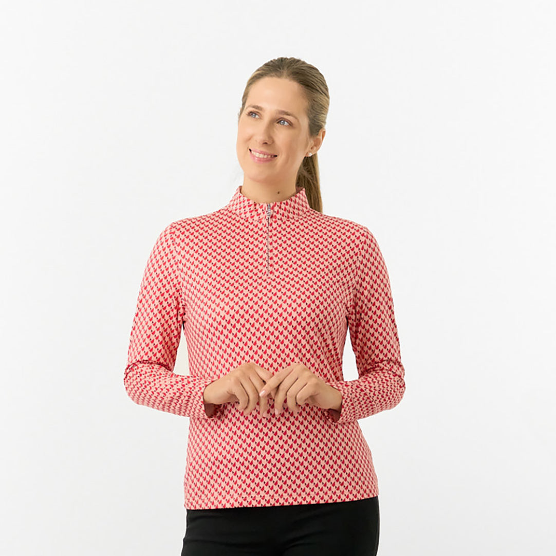 Pure Golf Ladies Long Sleeve Mid-Layer Top in Geometric Print
