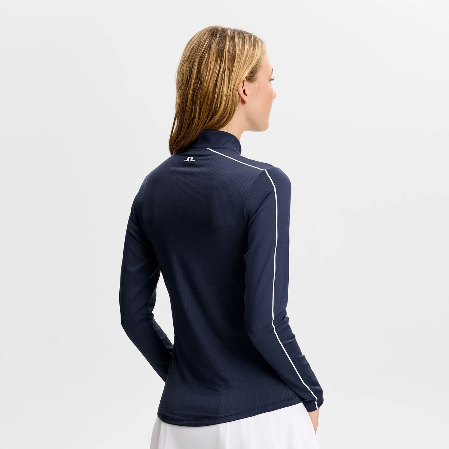 J.Lindeberg Ladies Navy Zip-Neck Mid-Layer for a Sleek Silhouette On & Off the Course