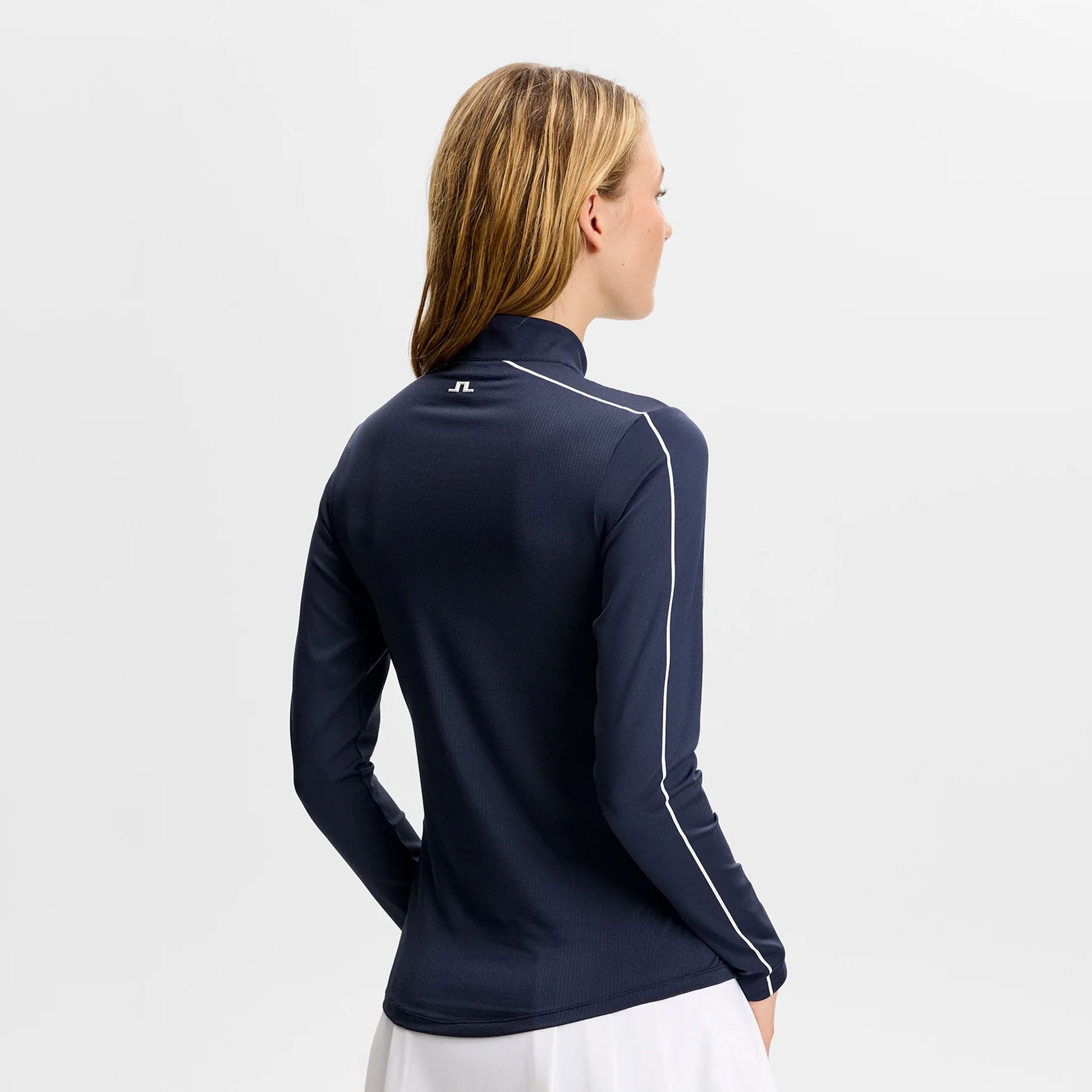 J.Lindeberg Ladies Navy Zip-Neck Mid-Layer for a Sleek Silhouette On & Off the Course