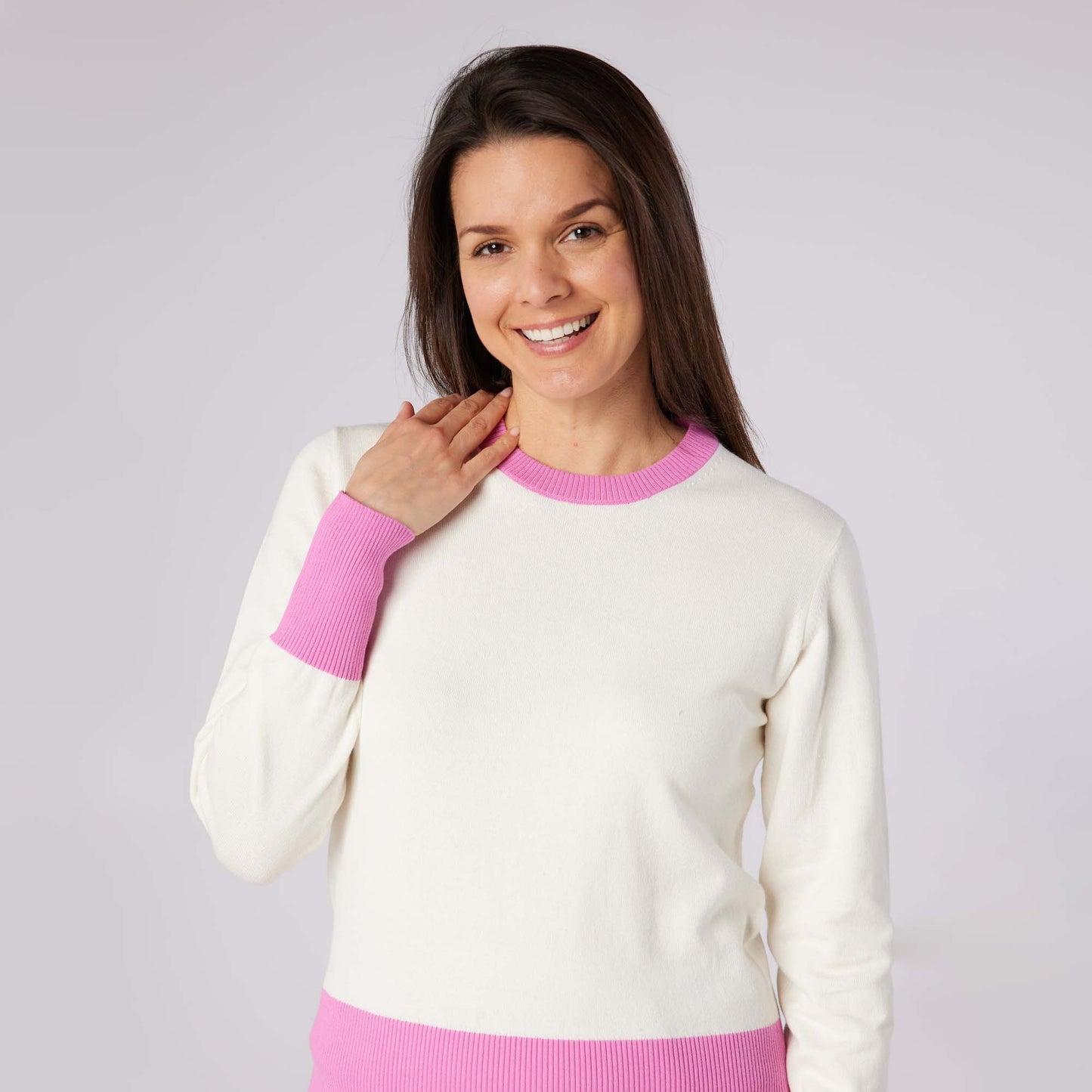Swing Out Sister Ladies Colour Block Knitted Sweater - Feminine Comfort & Course Ready Style