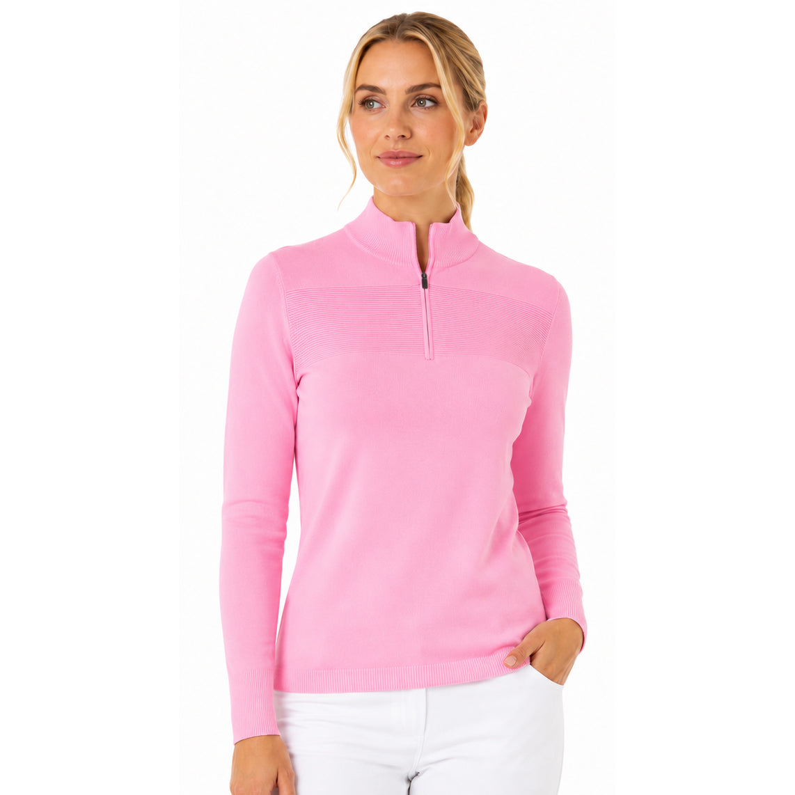Callaway Women's Soft-Stretch Zip Neck with Elegant Ribbed Texture and Modern Sophistication