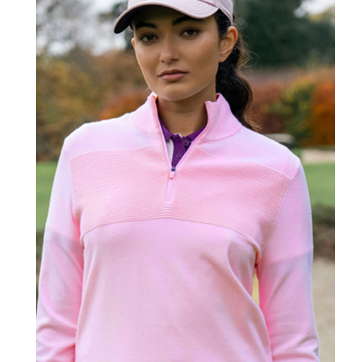 Callaway Women's Soft-Stretch Zip Neck with Elegant Ribbed Texture and Modern Sophistication