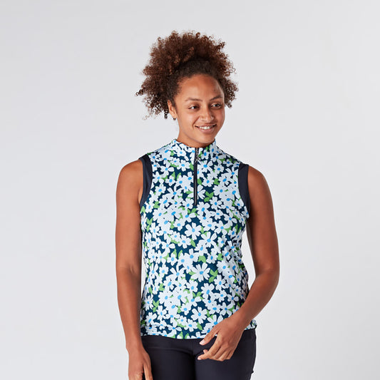 Swing Out Sister Ladies Sleeveless Daisy Chain Print Golf Polo