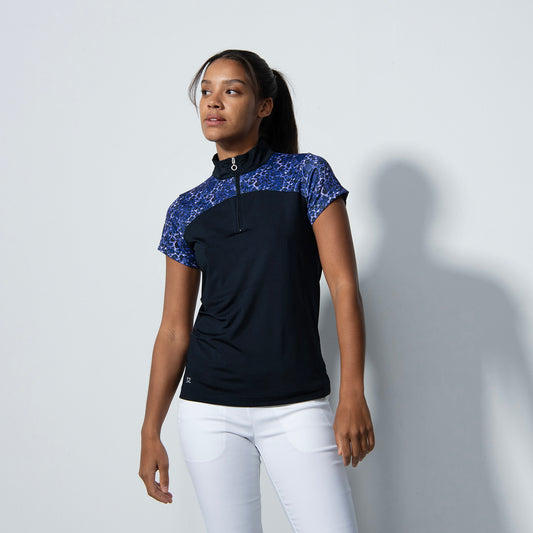 Daily Sports Ladies Cap Sleeve Polo in Dark Navy and Leopard Print