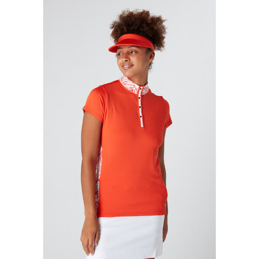 Swing Out Sister Ladies Cap Sleeve Polo with print panels in Luscious Red