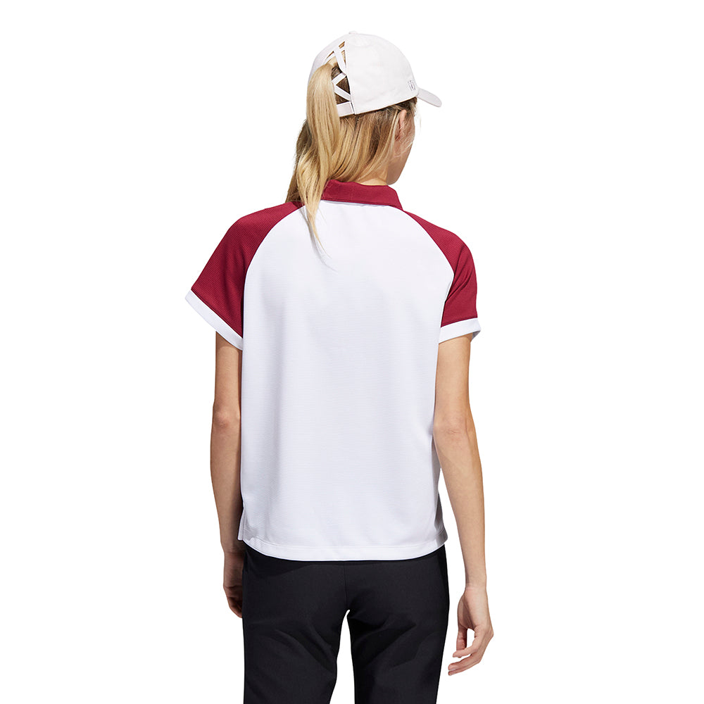 adidas Ladies Colourblock Short Sleeve Golf Polo in Almost Pink