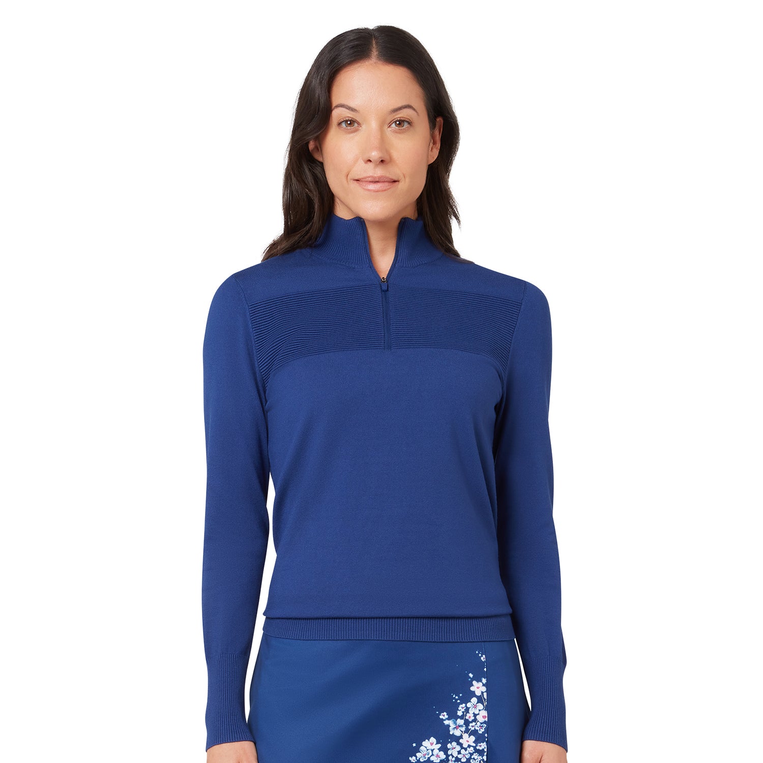Callaway Women's Soft-Stretch Navy Zip Neck with Elegant Ribbed Texture and Modern Sophistication