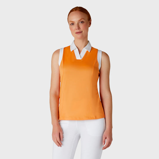 Callaway Ladies Sleeveless Colour Block Golf Polo Shirt in Papaya