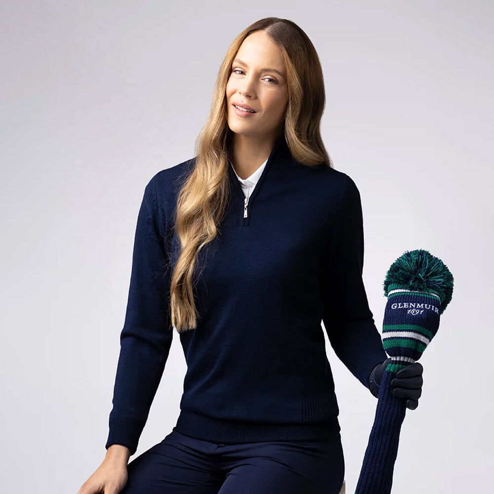Glenmuir Ladies Merino Blend Lined Sweater with Water Repellent Finish in Navy