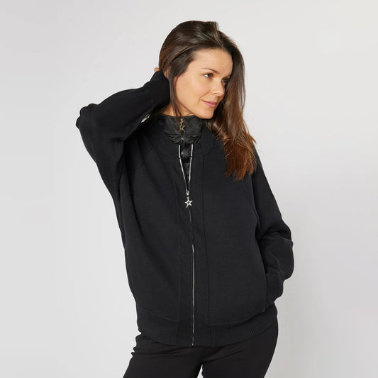 Swing Out Sister Ladies Bomber-Style Lined Cardigan in Black