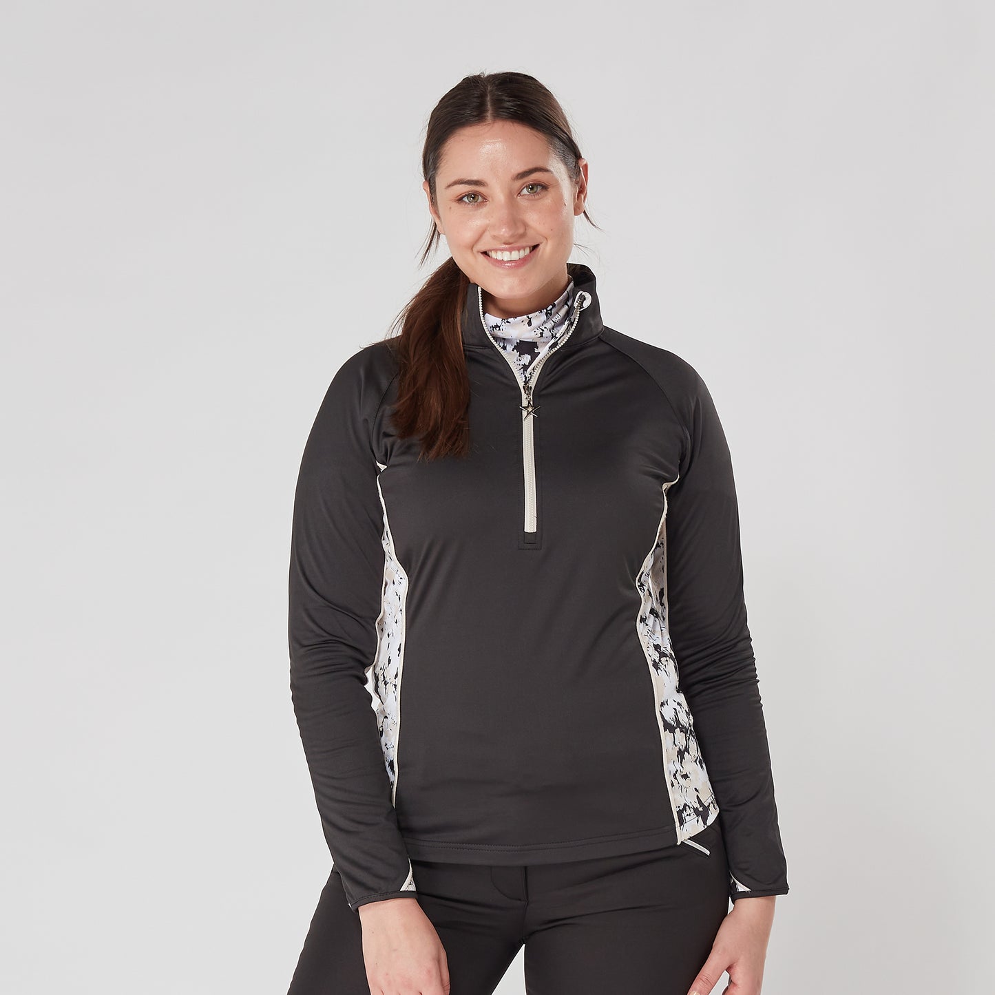 Swing Out Sister Womens 1/4 Zip Top with Print Contour Panels