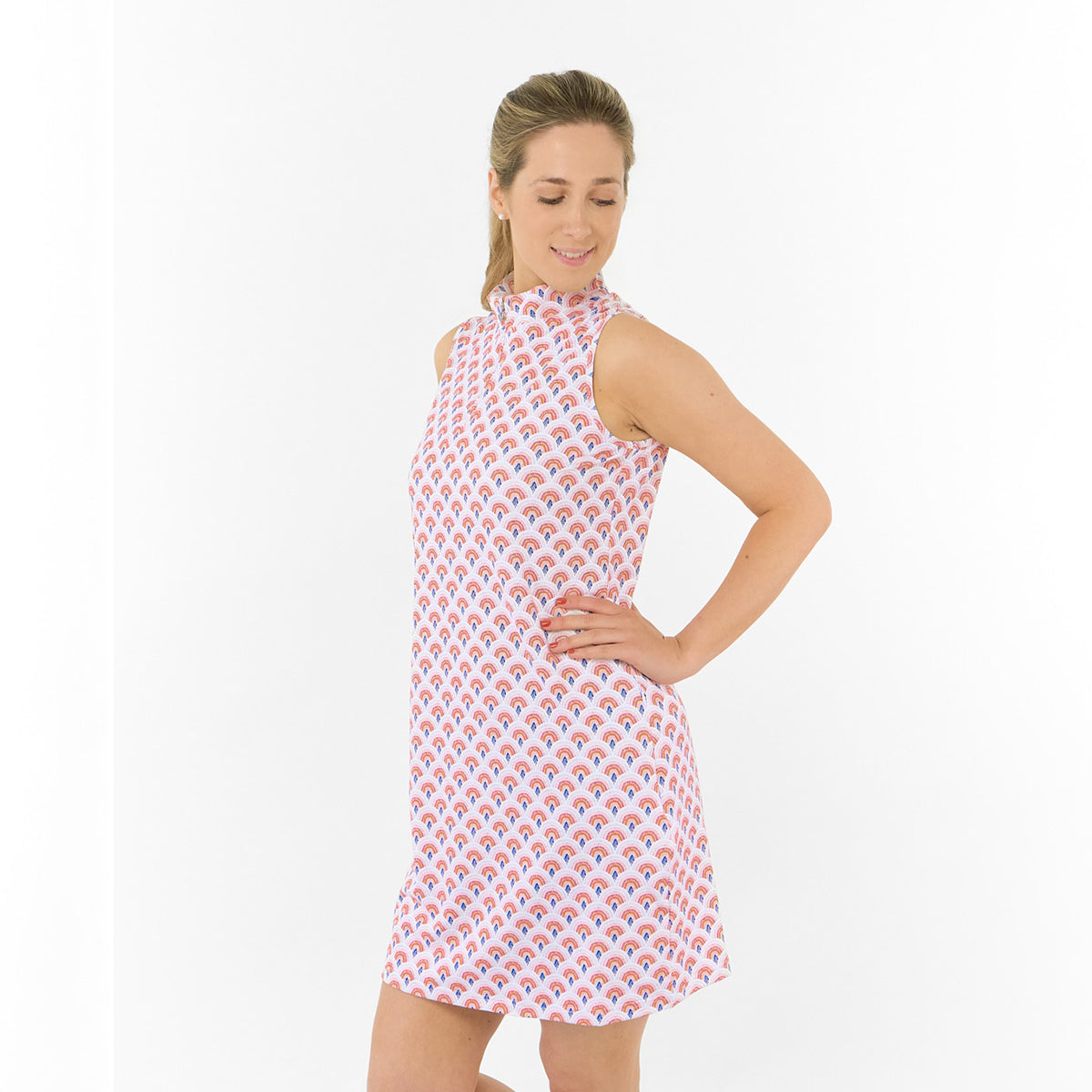 Pure Golf Sleeveless Dress in Rainbow Geo Print