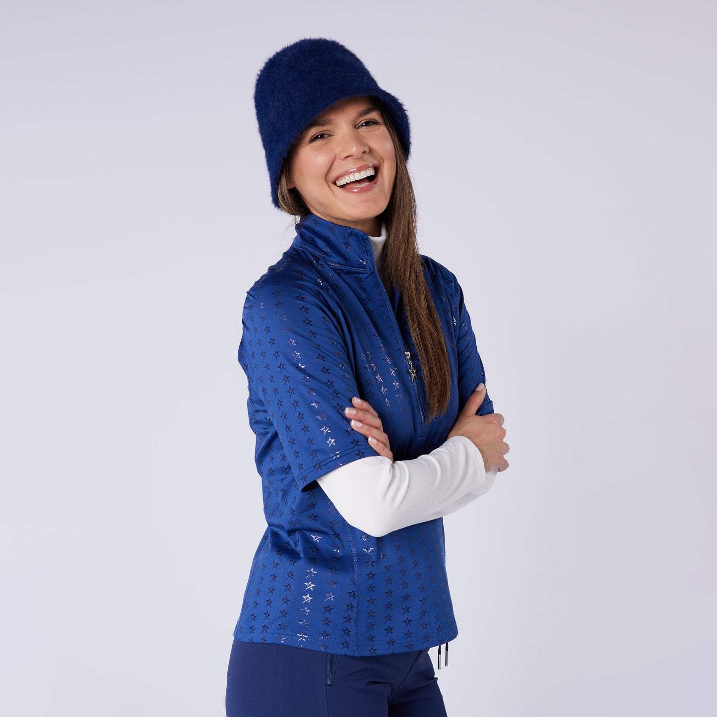 Swing Out Sister Ladies Brushed Backed Half Sleeve Top with 1/4 Zip