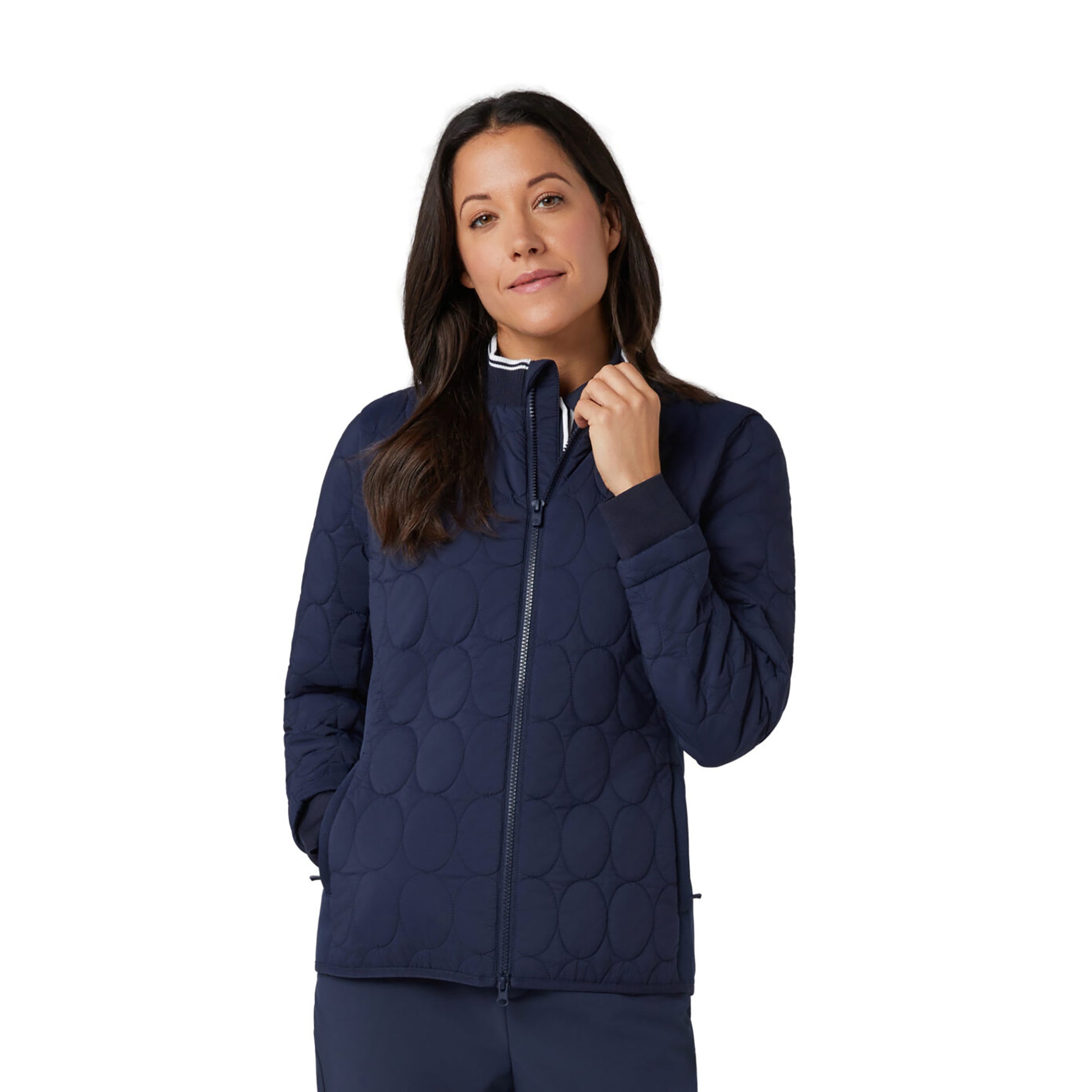 Original Penguin Ladies Lightweight Primaloft Quilted Jacket with Stretch Panels in Navy