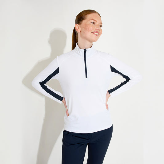 Abacus Ladies Zip-Neck Top with Colour Block Detailing