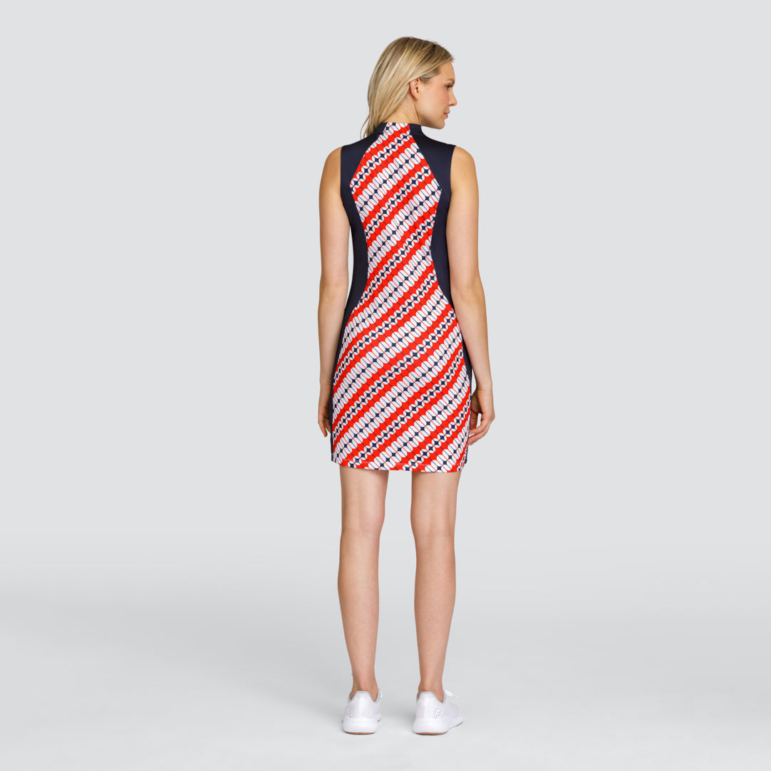 Tail Ladies Sleeveless Dress in Red and Navy Geometric Print