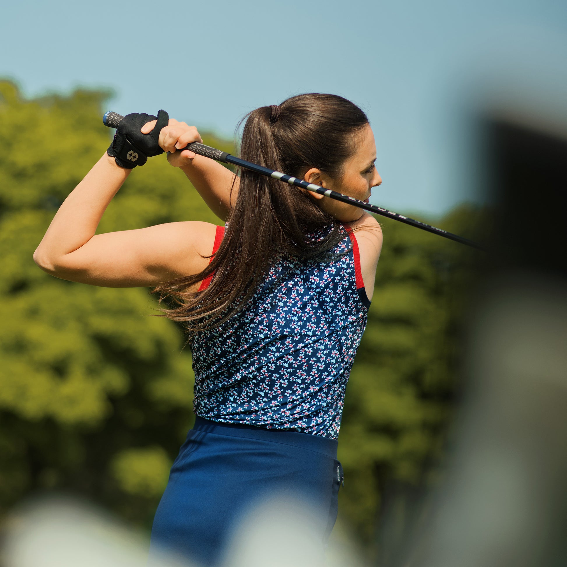 Glenmuir Ladies Navy Polo with Floral Print Panels