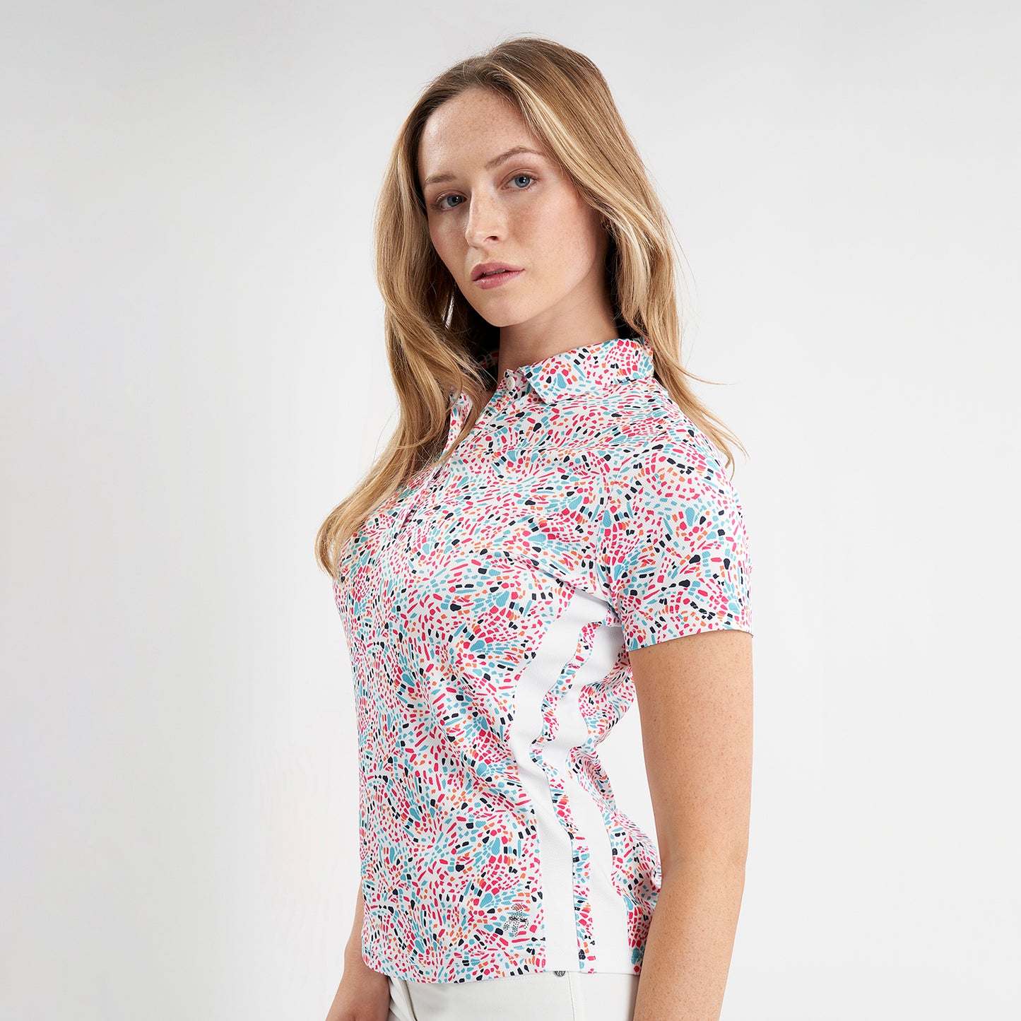 Green Lamb Ladies Speckle Print Short Sleeve Polo with Solid Side Panels