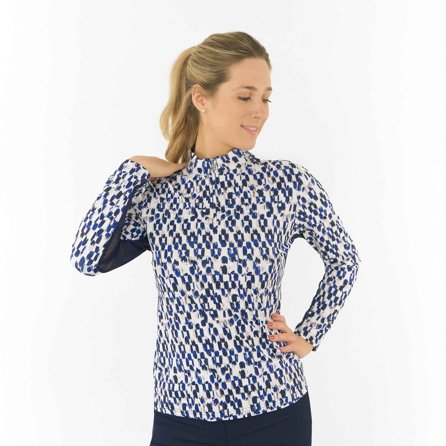 Pure Ladies Long Sleeve Golf Top with Mesh Panels for Breathable Comfort & Sleek Style