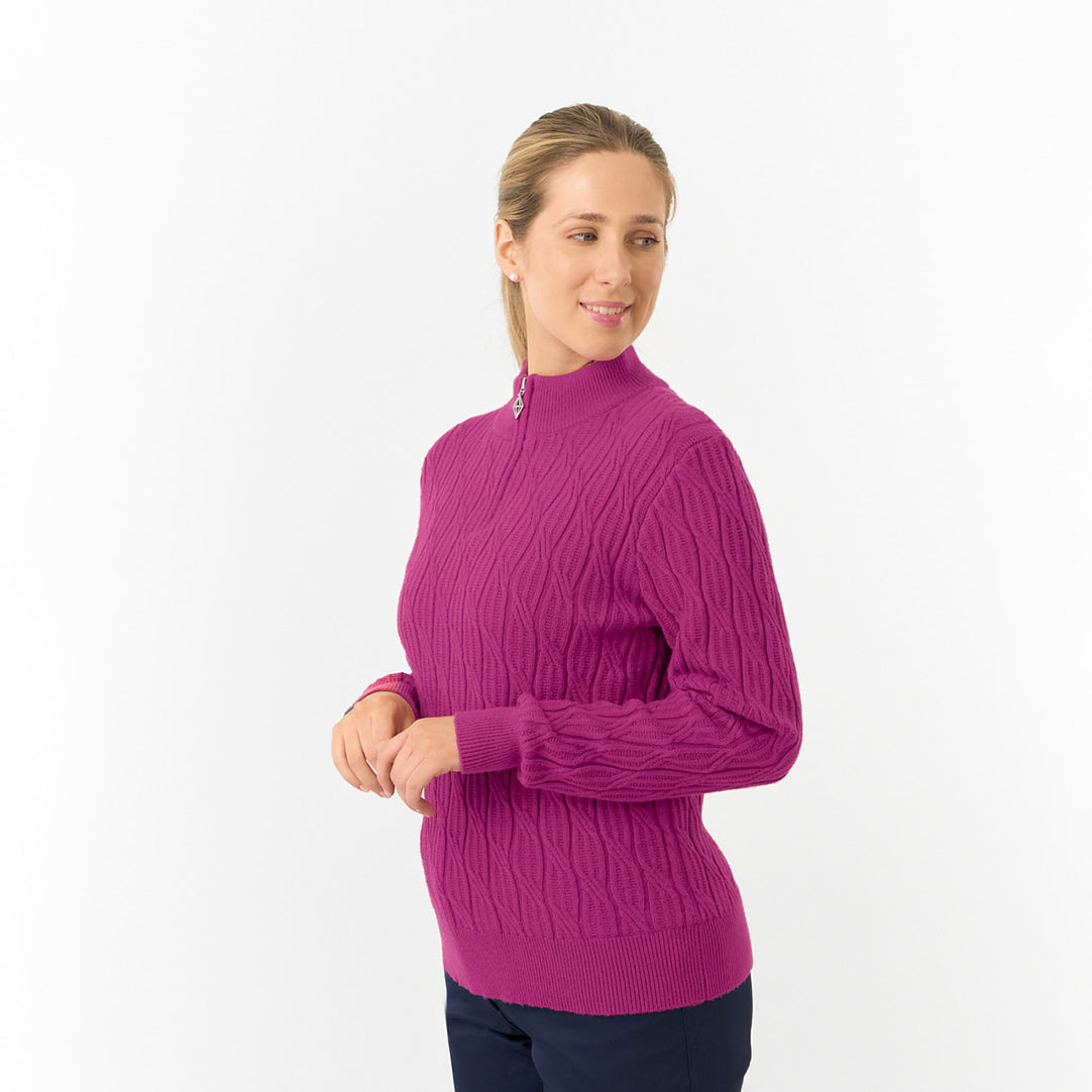 Pure Golf Ladies Quarter Zip Cable Knit Lined Sweater
