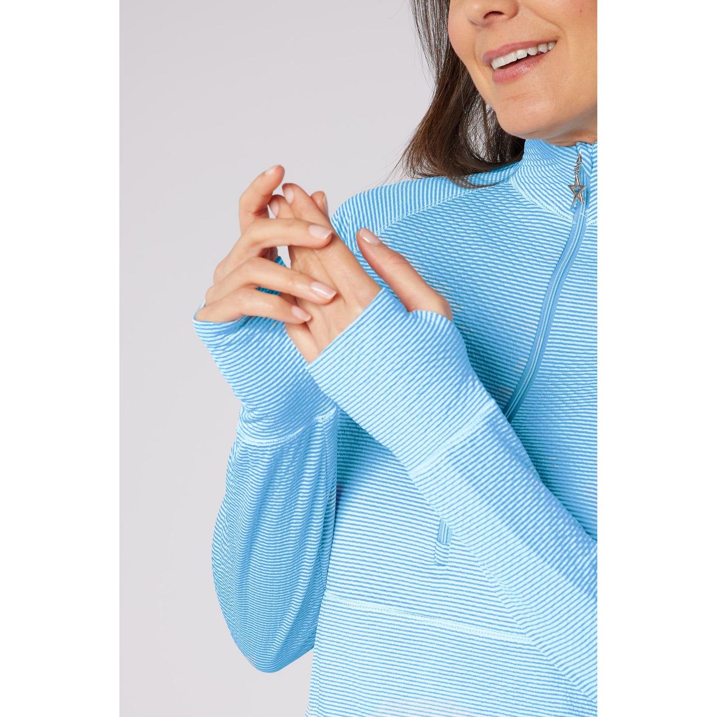 Swing Out Sister Womens Fine Stripe Zip-Neck Top with Front Pocket Great for Range to Course Wear