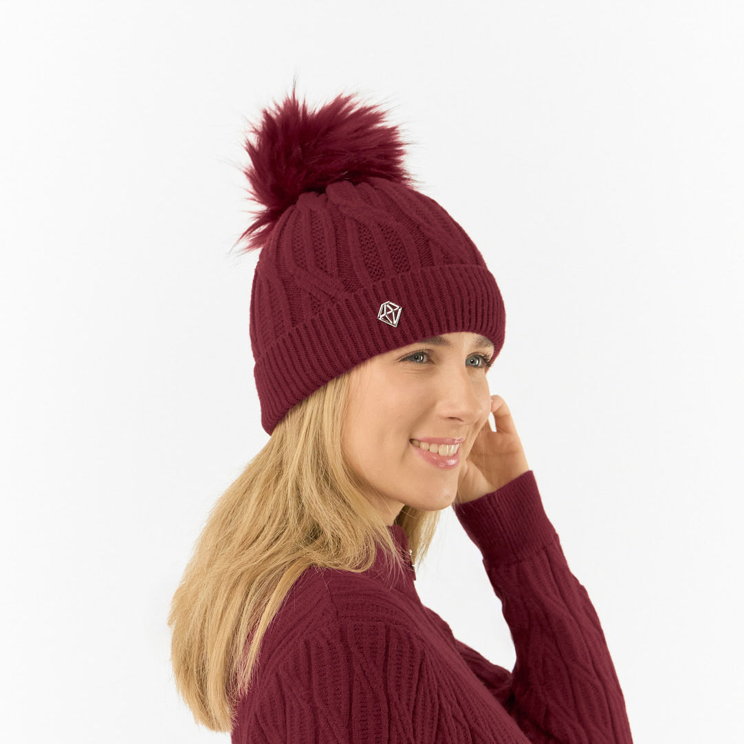 Pure Golf Ladies Lined Waterproof Bobble Hat with Cable Knit Design