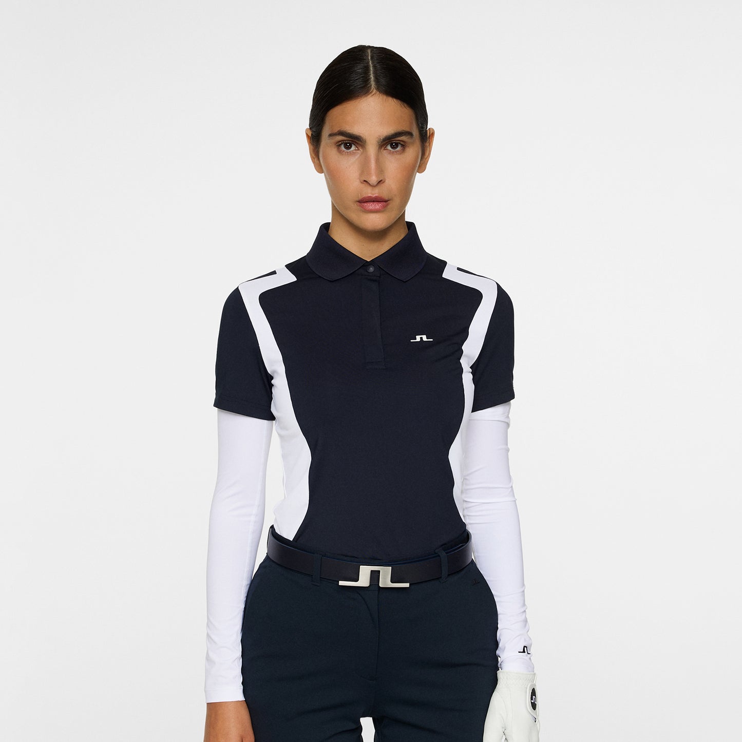 J.Lindeberg Ladies Navy Polo with Shaped Contrast Panels