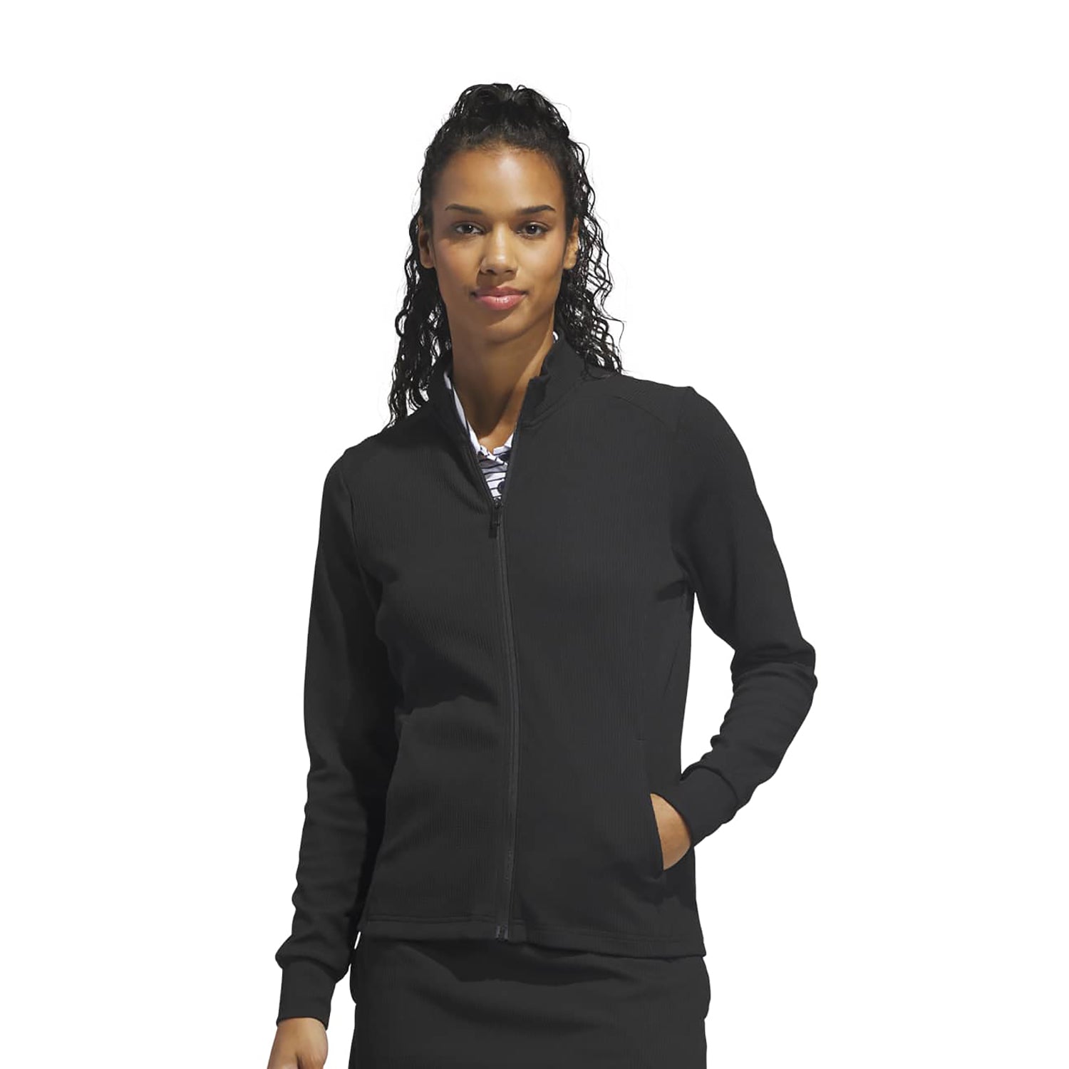 adidas Golf Ladies Full-Zip Textured Jacket - Lightweight Layering for Everyday Wear & On-Course Comfort in Black