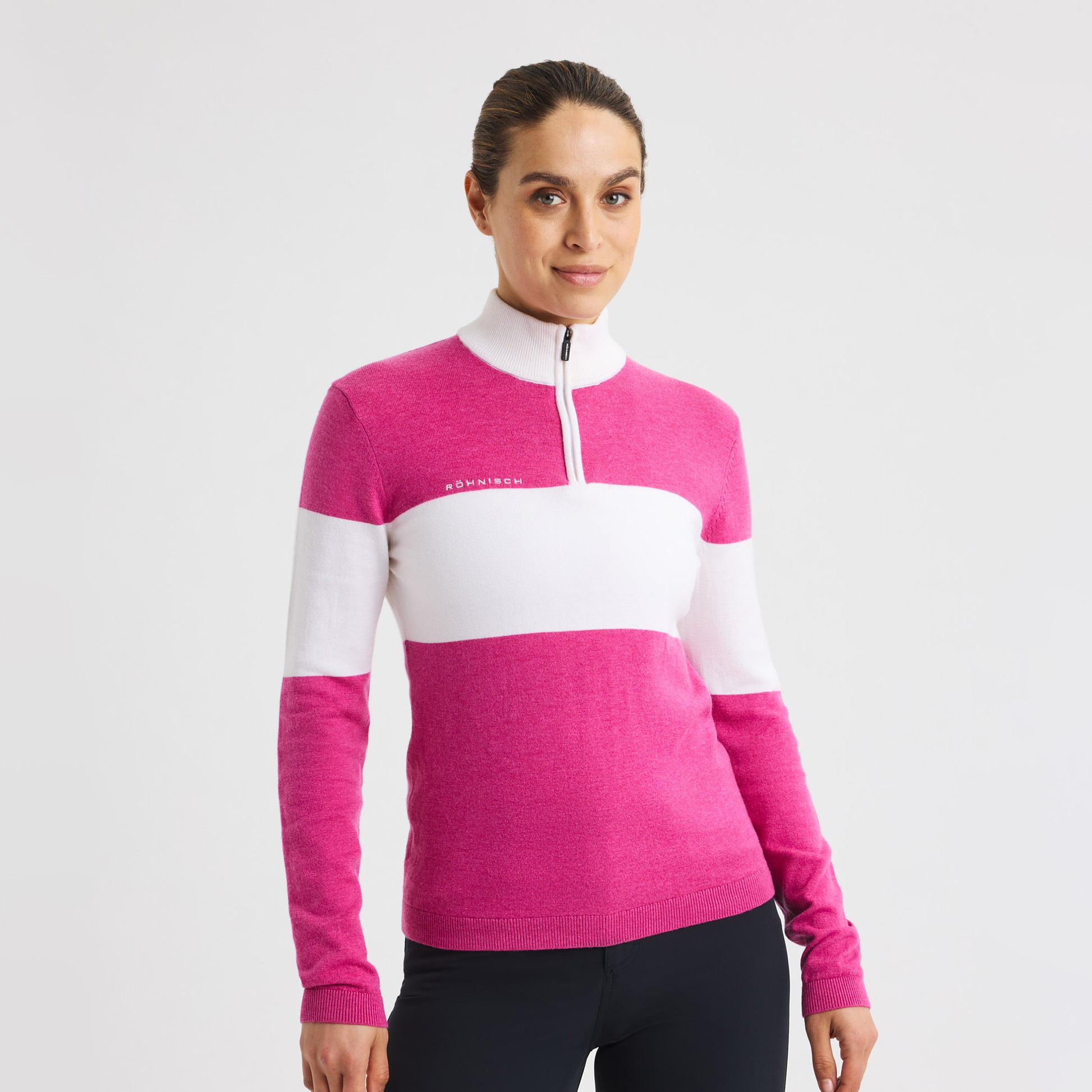 Rohnisch Ladies Colourblock Knitted Zip-Neck Sweater