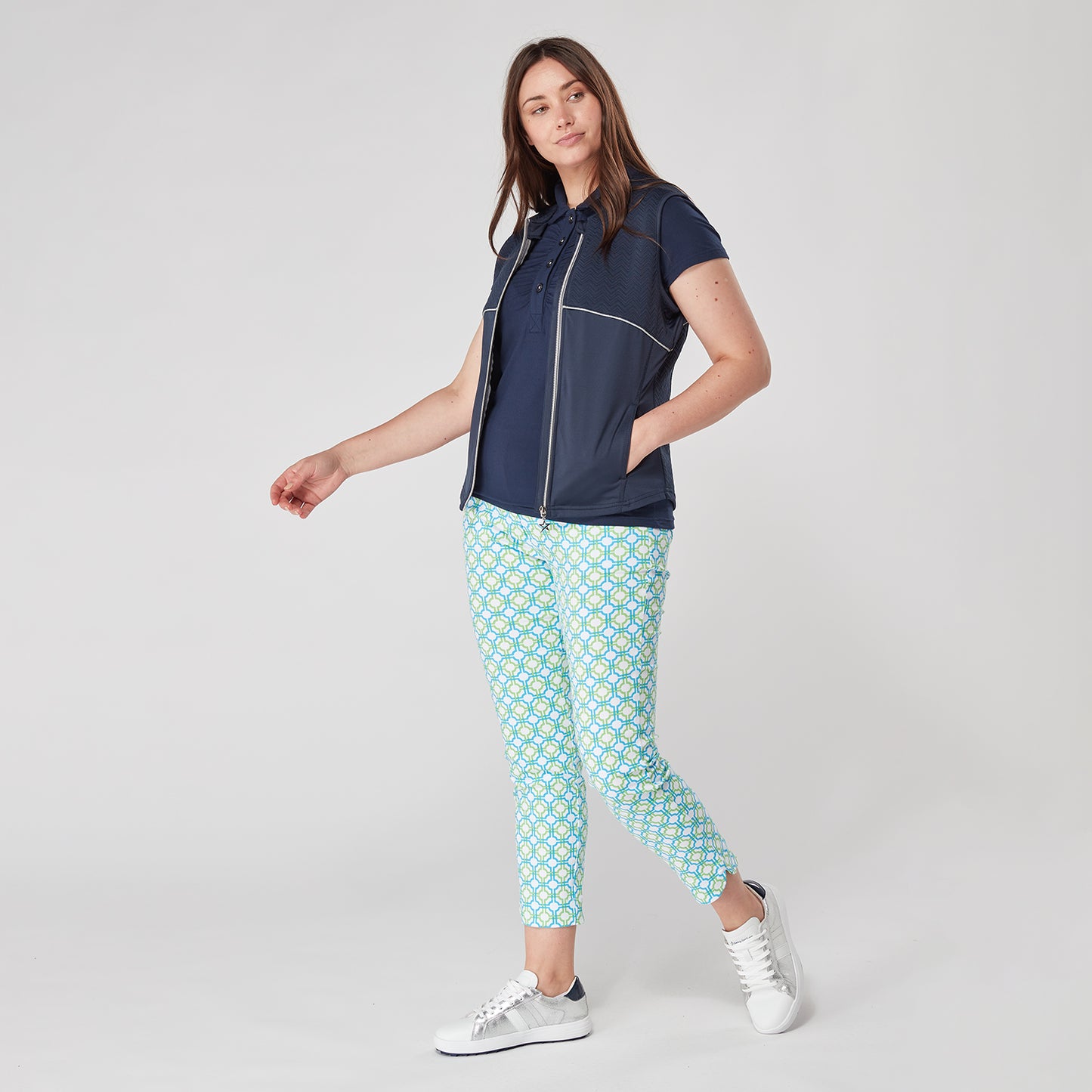 Swing Out Sister Ladies Dazzling Blue and Emerald Mosaic Pattern 7/8 Trousers