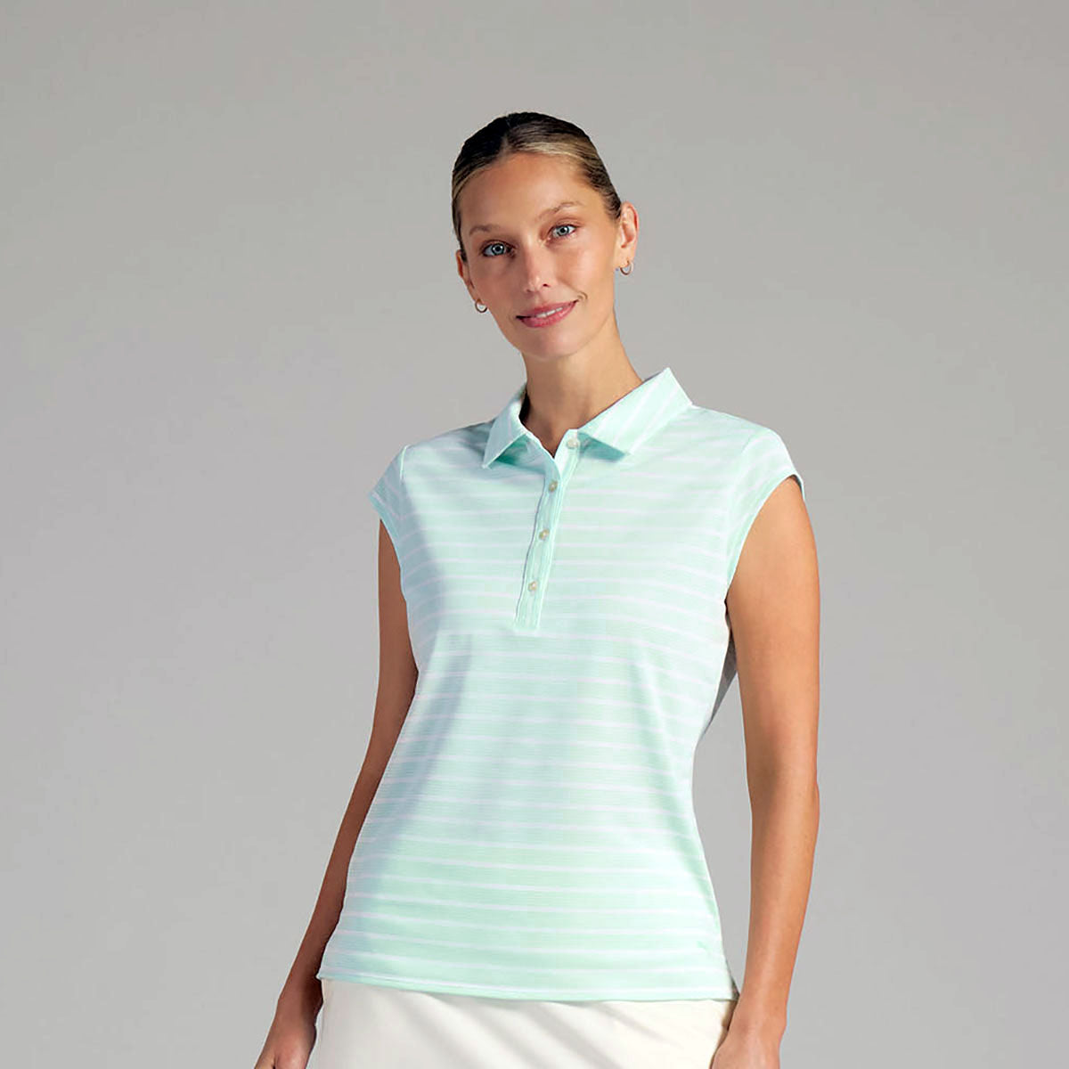 Puma Golf Ladies Pique Stripe Polo with Pretty Cap Sleeves for a Feminine Finish