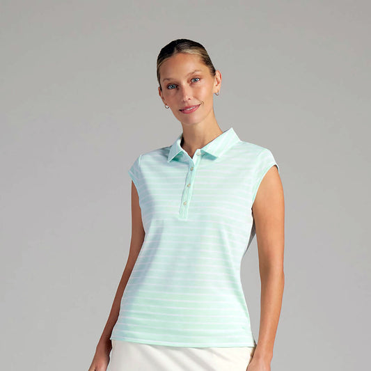 Puma Golf Ladies Pique Stripe Polo with Pretty Cap Sleeves for a Feminine Finish