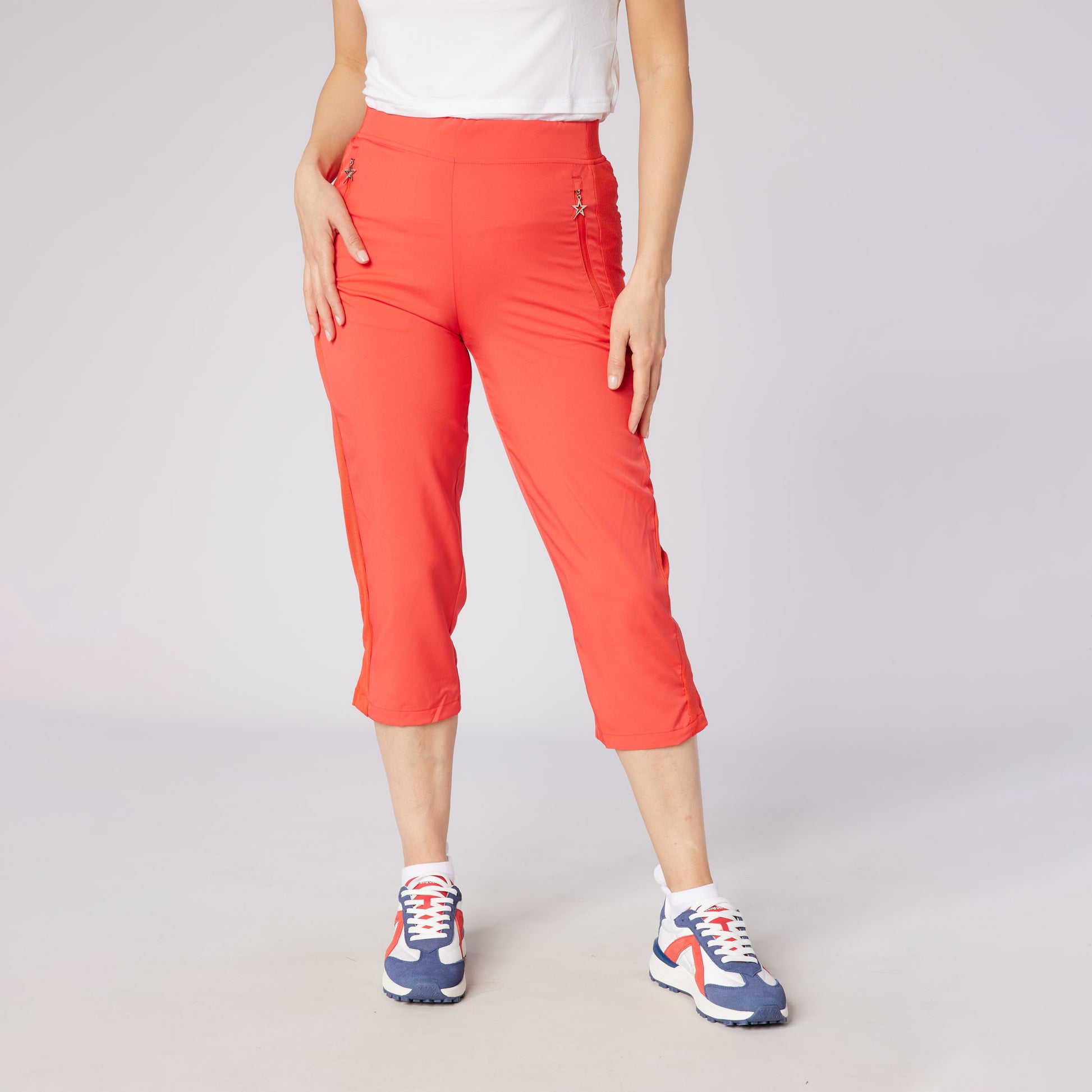 Swing Out Sister Ladies Lightweight Pull-On Capris with Ribbed Side Stripe