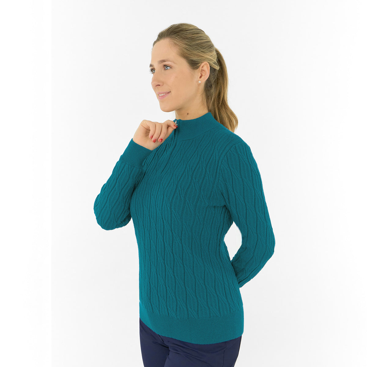 Pure Ladies Cable Knit Lined Golf Sweater - Timeless Warmth for Confident Play
