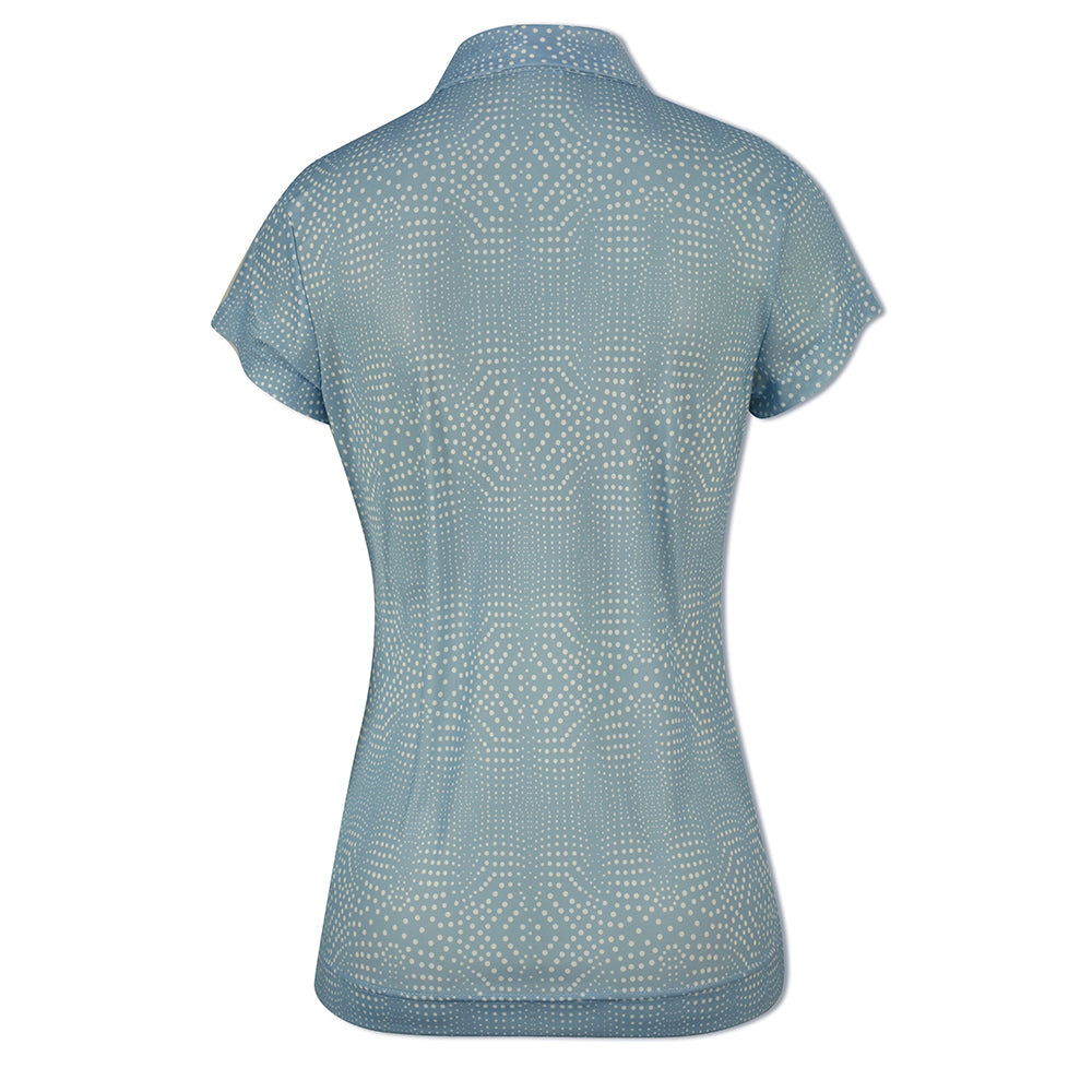 Daily Sports Ladies Cap Sleeve All-Over Mesh Polo in Mermaid Blue Dot Print