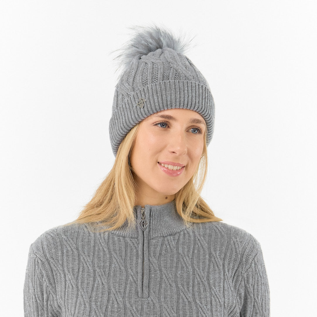 Pure Golf Ladies Lined Waterproof Bobble Hat with Cable Knit Design 